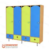 Детский шкаф 4-секционный с ящиками (цветной фасад)1