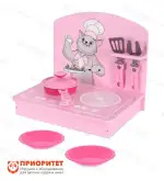 Детская деревянная кухня мини розовая (набор из 7 предметов)1