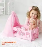 Кроватка для кукол с постельным бельем и балдахином розовая1