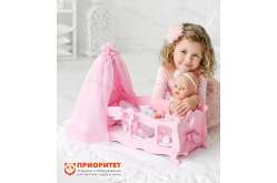 Кроватка для кукол с постельным бельем и балдахином розовая