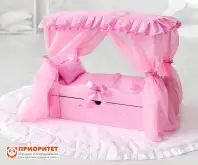 Кроватка для кукол с постельным бельем, балдахином и ящиком розовая1