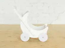 Деревянная коляска для кукол «Мое чудо» (белая с белыми колесами)1