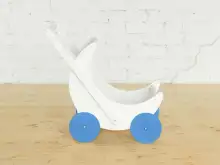 Деревянная коляска для кукол «Мое чудо» (белая с голубыми колесами)1