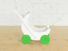 Деревянная коляска для кукол «Мое чудо» (белая с зелеными колесами)1