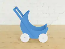 Деревянная коляска для кукол «Мое чудо» (голубая с белыми колесами)1