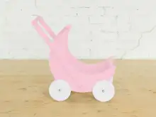 Деревянная коляска для кукол «Мое чудо» (розовая с белыми колесами)1