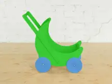 Деревянная коляска для кукол «Мое чудо» (зеленая с голубыми колесами)1