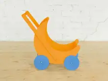 Деревянная коляска для кукол «Мое чудо» (оранжевая с голубыми колесами)1