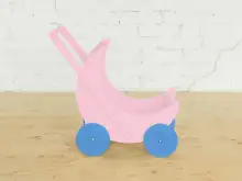 Деревянная коляска для кукол «Мое чудо» (розовая с голубыми колесами)1