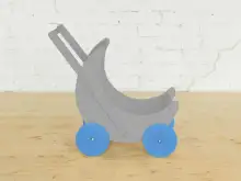 Деревянная коляска для кукол «Мое чудо» (серая с голубыми колесами)1