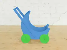 Деревянная коляска для кукол «Мое чудо» (голубая с зелеными колесами)1