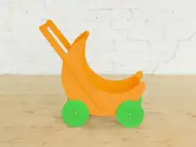 Деревянная коляска для кукол «Мое чудо» (оранжевая с зелеными колесами)1