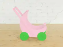 Деревянная коляска для кукол «Мое чудо» (розовая с зелеными колесами)1