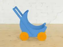 Деревянная коляска для кукол «Мое чудо» (голубая с оранжевыми колесами)1