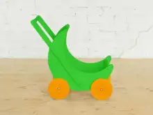 Деревянная коляска для кукол «Мое чудо» (зеленая с оранжевыми колесами)1