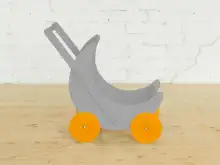Деревянная коляска для кукол «Мое чудо» (серая с оранжевыми колесами)1