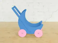 Деревянная коляска для кукол «Мое чудо» (голубая с розовыми колесами)1