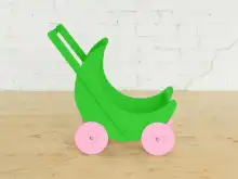 Деревянная коляска для кукол «Мое чудо» (зеленая с розовыми колесами)1