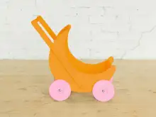 Деревянная коляска для кукол «Мое чудо» (оранжевая с розовыми колесами)1