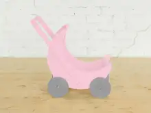 Деревянная коляска для кукол «Мое чудо» (розовая с серыми колесами)1