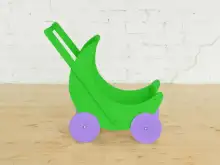 Деревянная коляска для кукол «Мое чудо» (зеленая с сиреневыми колесами)1