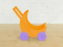 Деревянная коляска для кукол «Мое чудо» (оранжевая с сиреневыми колесами)1