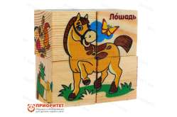Кубики деревянные «Животные фермы», набор (4 шт)