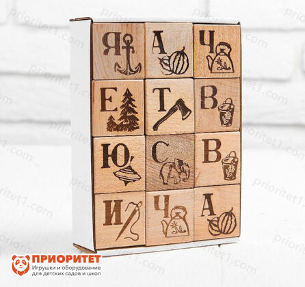 Кубики деревянные «Азбука» выжженные буквы (12 шт) 2