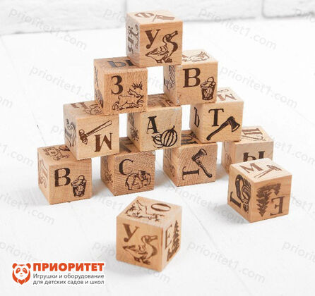 Кубики деревянные «Азбука» выжженные буквы (12 шт) 3