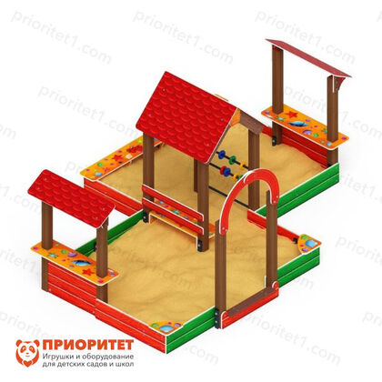 Песочный дворик двойной большой Домик (Ракушки) с навесом для детской площадки (2)