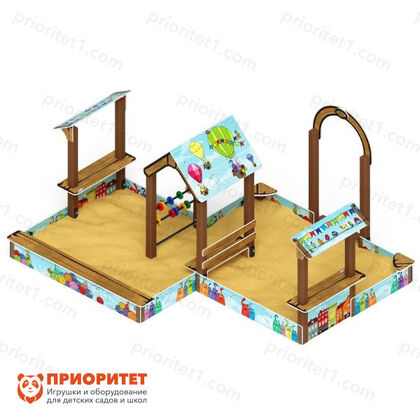 Песочный дворик двойной большой Домик с навесом (Коты) для детской площадки 2