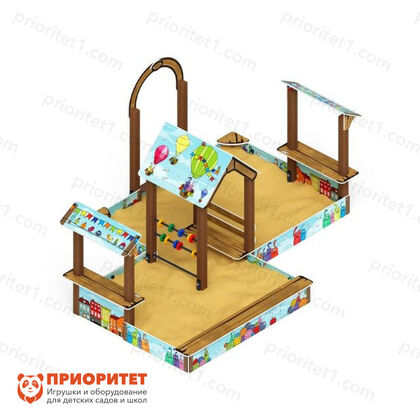 Песочный дворик двойной большой Домик с навесом (Коты) для детской площадки 3