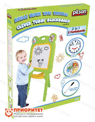 Детский мольберт для рисования маркером с часами Pilsan «Clever Tubby Blackboard», в упаковке