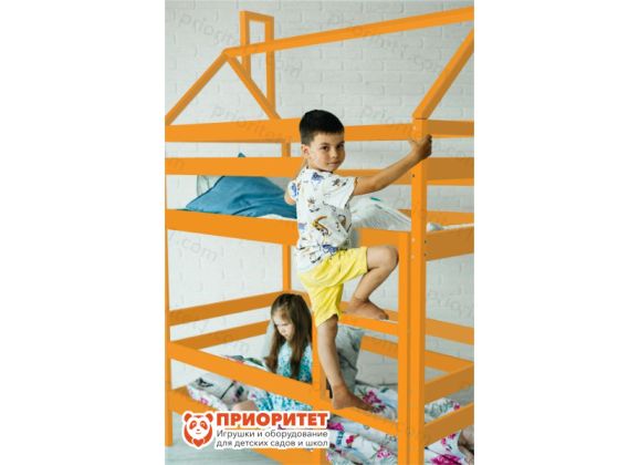 Кровать детская двухъярусная «Домик береза» оранжевая
