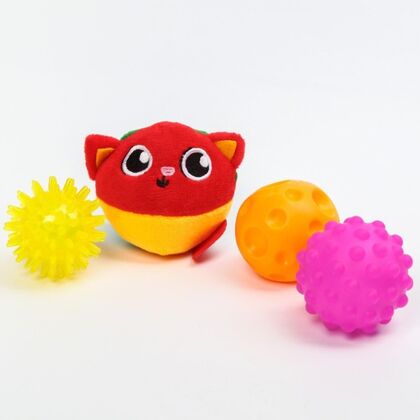Набор сенсорных массажных мячиков «Тактильные малыши», 4 шт., набор (красный котик)