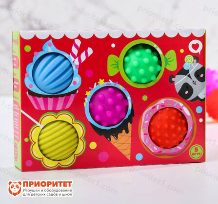 Подарочный набор сенсорных развивающих, массажных мячиков «Вкусняшка», 5 шт., в упаковке (коробочка)