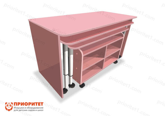 Многофункциональный детский стол с набором корзин «Поместим все» (розовый), в сложенном виде