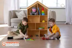 Стеллаж для игрушек и книг Волшебный домик натуральный1