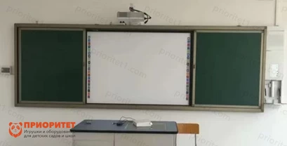 Раздвижная рельсовая система + интерактивная доска (4:3) + короткофокусный проектор Раздвижная рельсовая система + интерактивная доска (4:3) + короткофокусный проектор