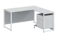 Стол угловой Квадро с 3 ящиками, серый, белый