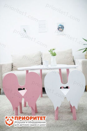 Стол Облачко белый для детей с розовым и белым стулом