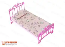 Кроватка для кукол розовая с постельным бельем1