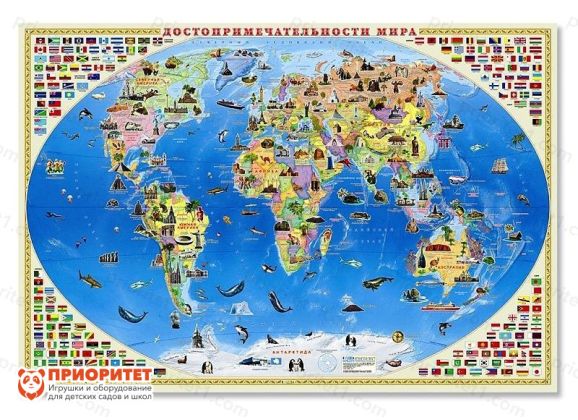 Настенная карта Мира «Достопримечательности мира»