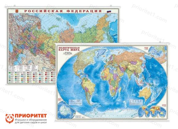 Настенная карта двухсторонняя на рейках «Мир Политический»