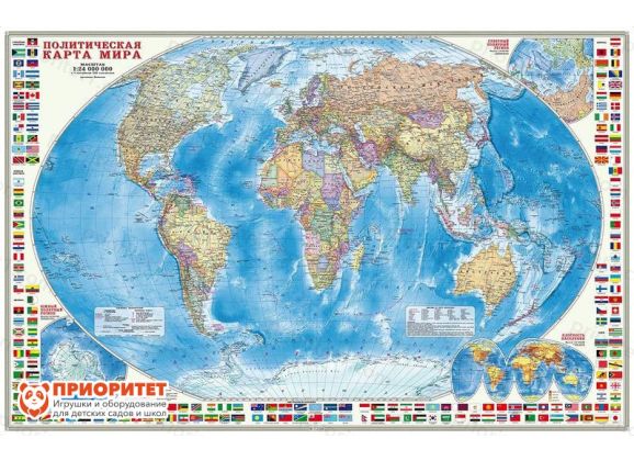 Настенная карта «Мир Политический с флагами»