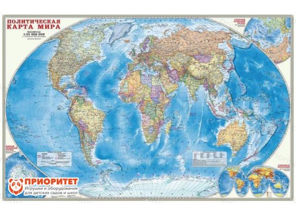 Настенная карта «Мир Политический» 124x80 см