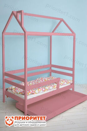 Кровать Домик Хвоя розовая с ящиком