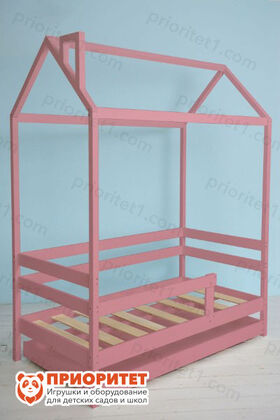 Кровать Домик Береза розовая вид сбоку