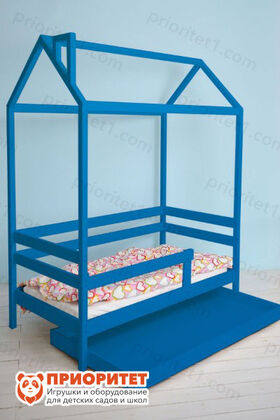 Кровать Домик Береза синяя с ящиком