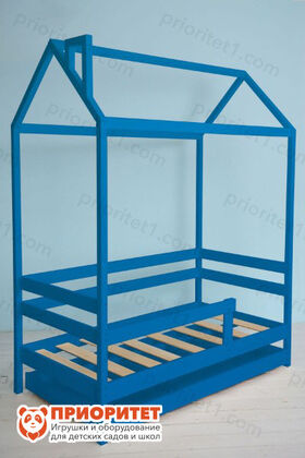 Кровать Домик Береза синяя вид сбоку